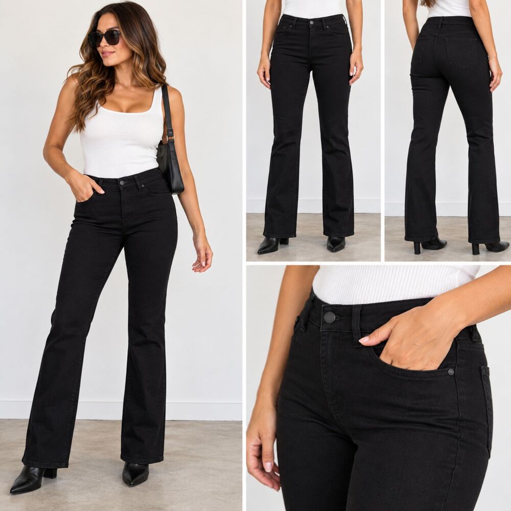 NYDJ Womens Size 14 Barbara Bootcut Jeans Black Lift Tuck NWT Stretch Denim